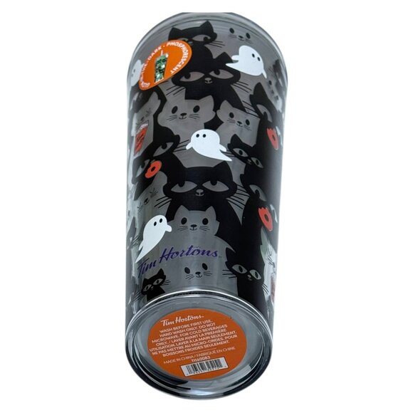 Tim Hortons TumblerHalloween Black Cats Glow in Dark 24 oz 2025 Limited Ed NEW - Picture 7 of 11